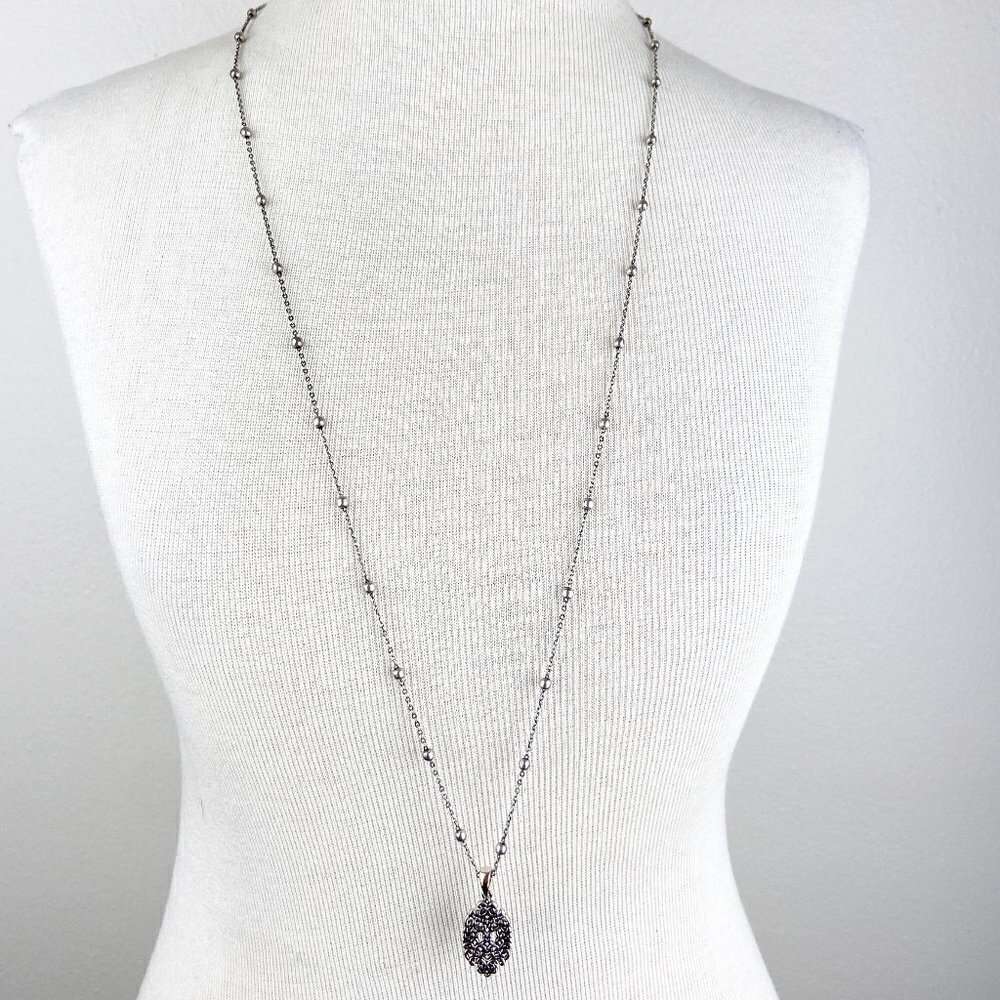 Silver Tone Scroll Charm Statement Long Necklace - image 1